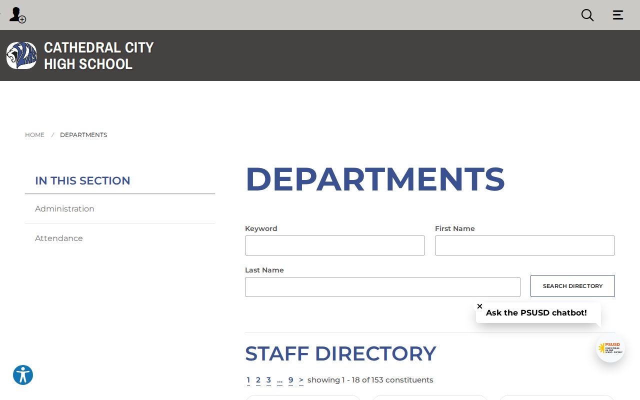 Cathedral City people directories screenshot of Cathedral City High School staff directory
