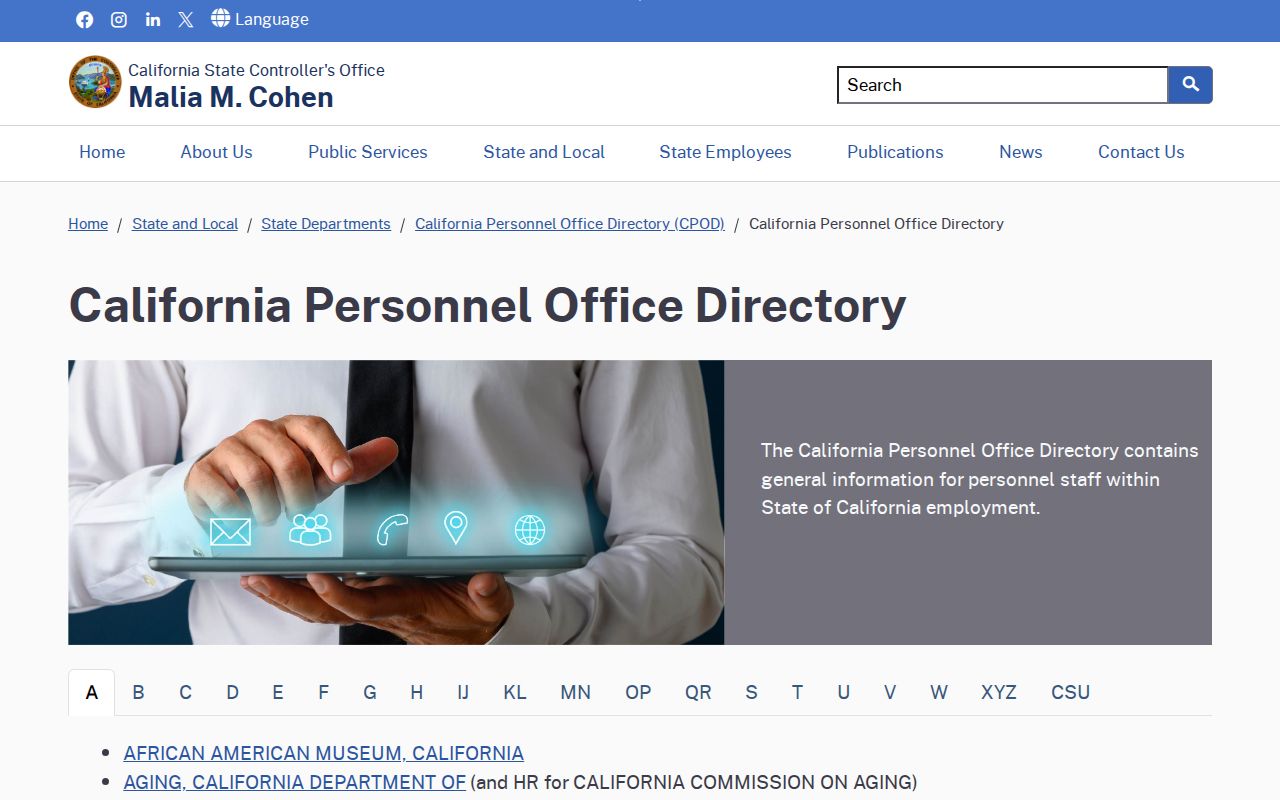 Cathedral City people directories screenshot of California Personnel Office Directory