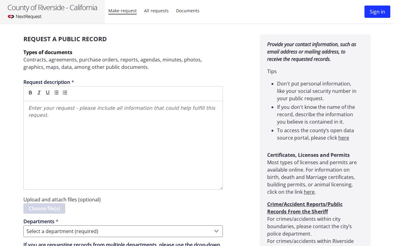Cathedral City public records Riverside County NextRequest portal
