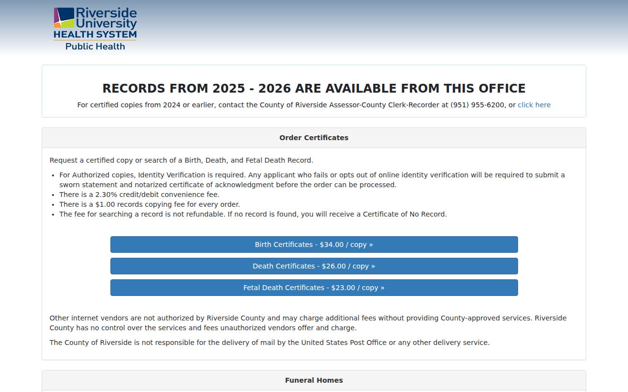 Cathedral City public records RUHS vital records portal