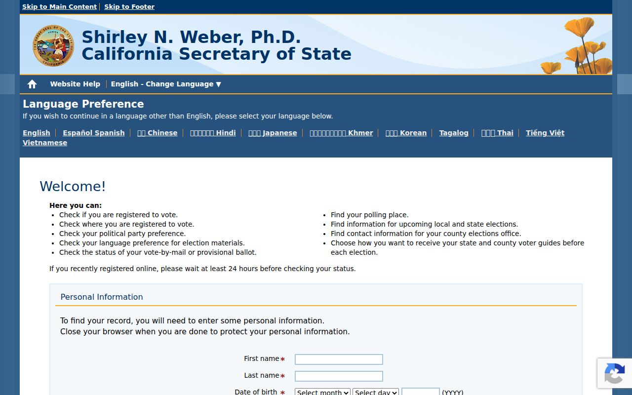 Cathedral City voter registration records California Check My Voter Status lookup
